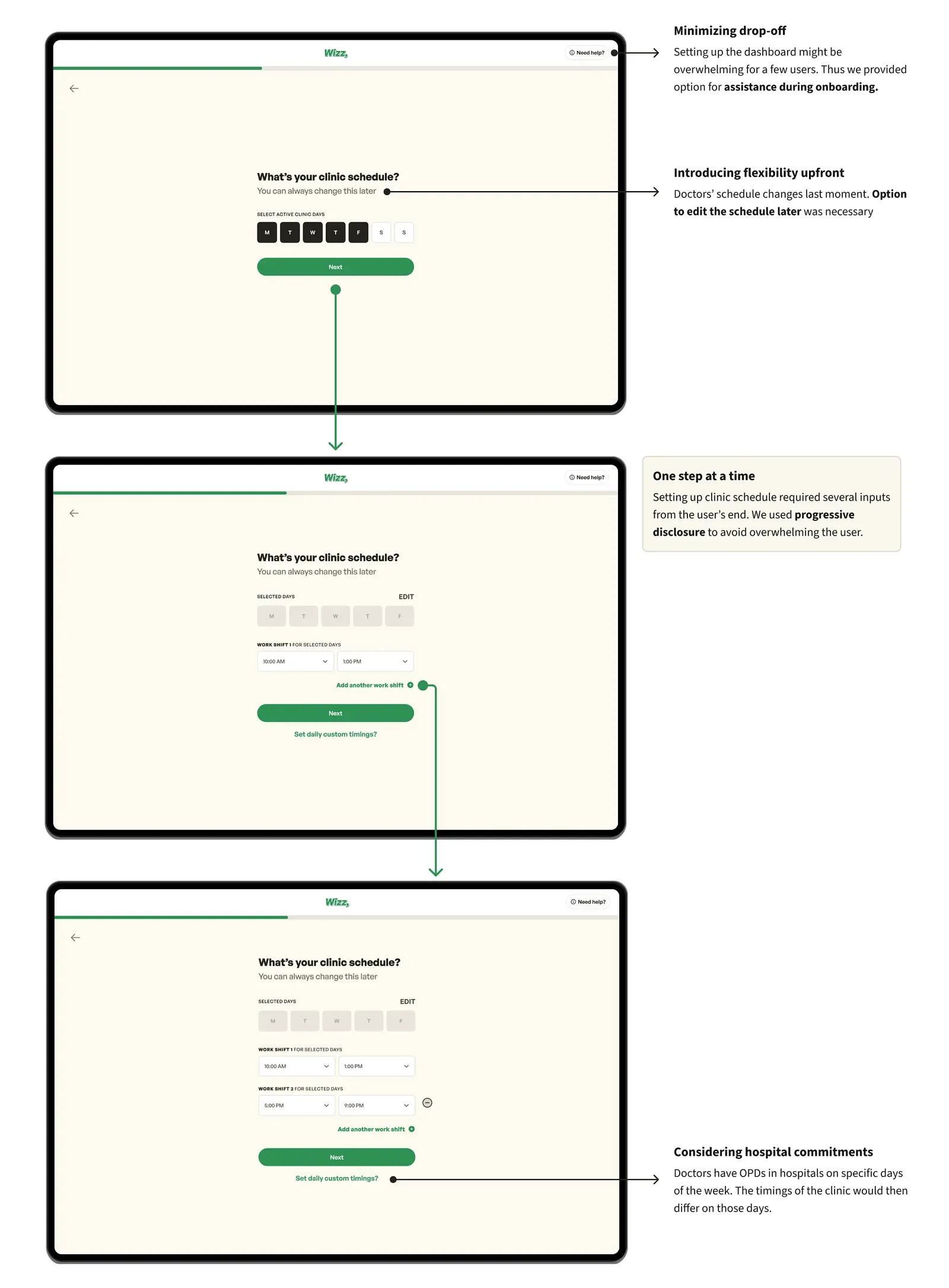 Design work from the section: Eliminating repeating tasks via onboarding